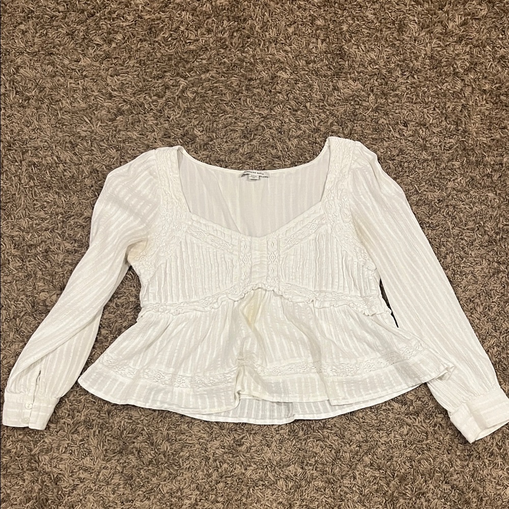 American Eagle Outfitters White Textured Blouse